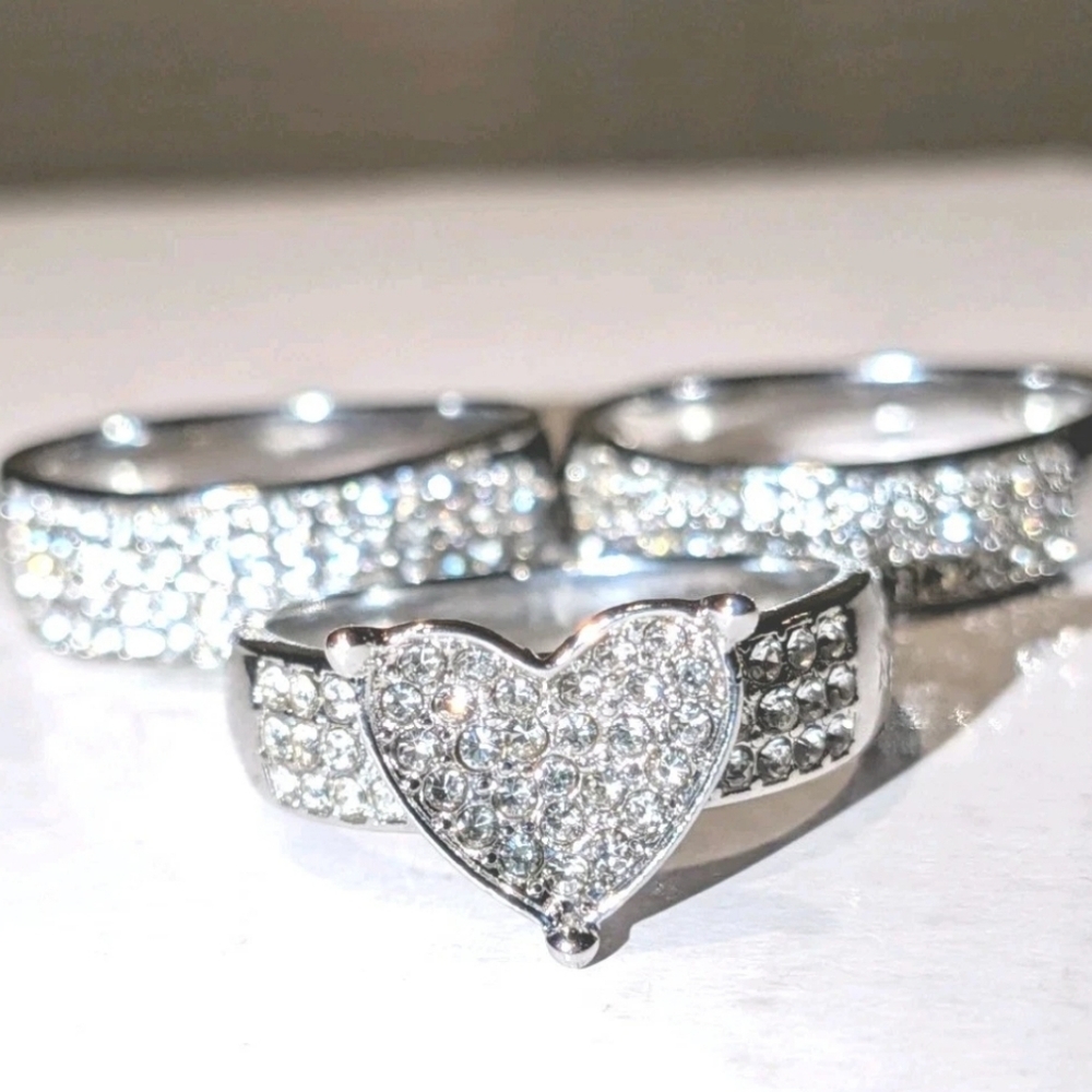 4Ct Heart Cut Real Moissanite Bridal Set Halo Wedding Ring 14K White Gold Plated